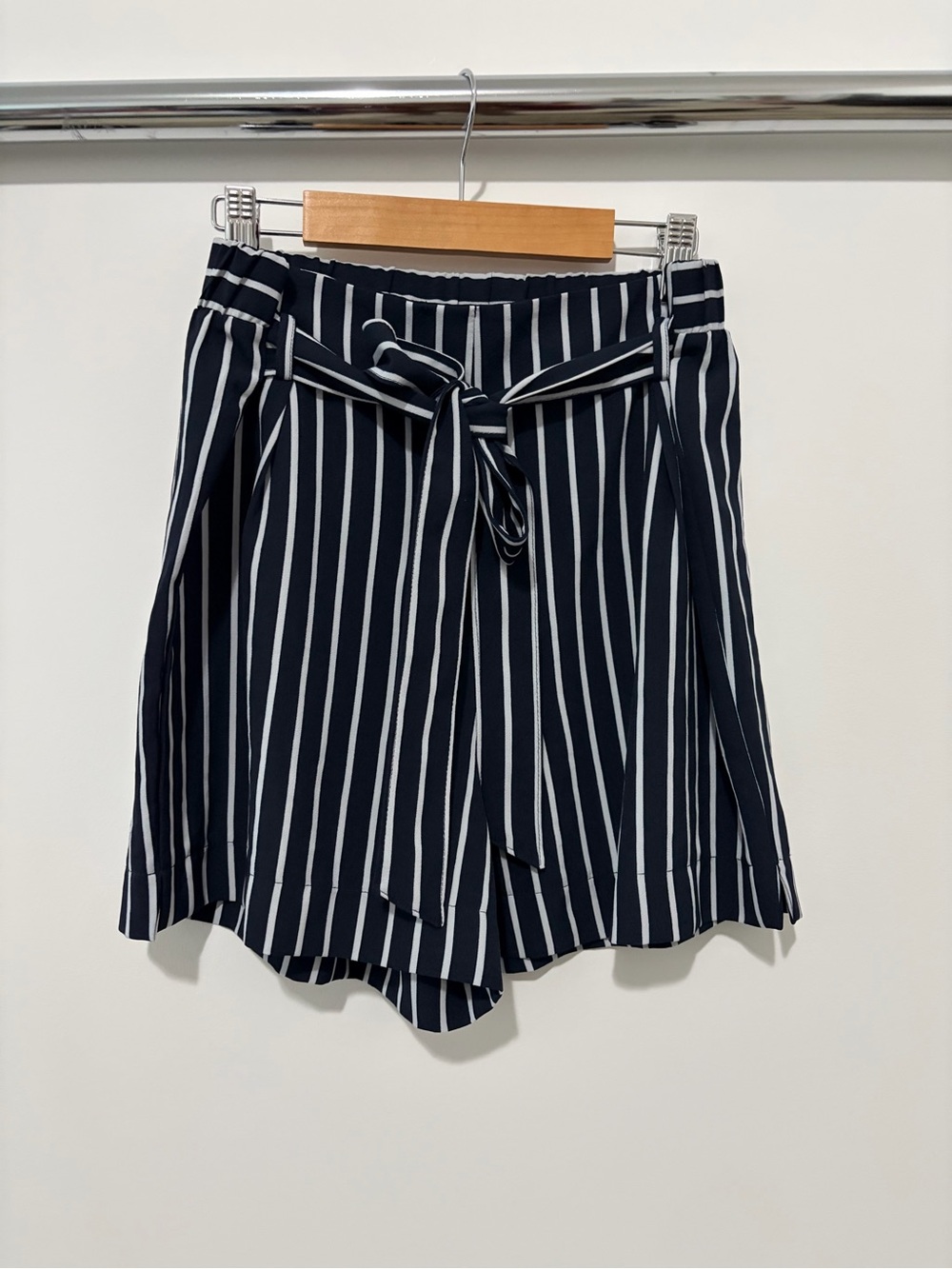 High-Waist Navy & White Striped Tie-Belt Women’s Shorts